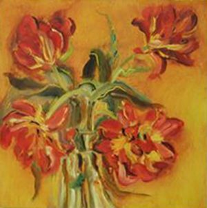 Red Tulips on Indian Yellow